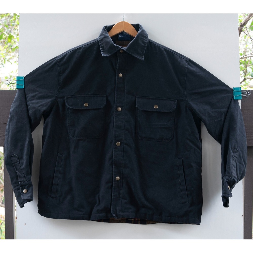 Bay‎ Fashion Active Wear Men's Plaid Flannel Lined Heavy Black Jacket Size XL